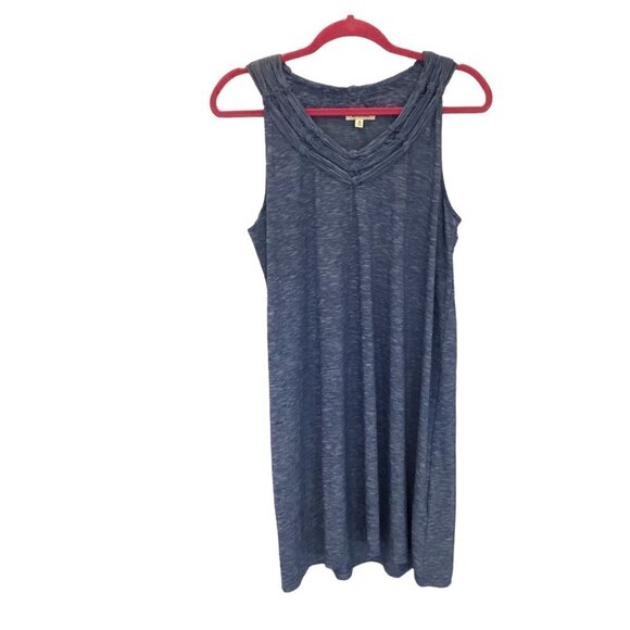 Max Studio Shift Dress Sleeveless Braided Neck Sz Medium Blue White Comfortable - Picture 1 of 9